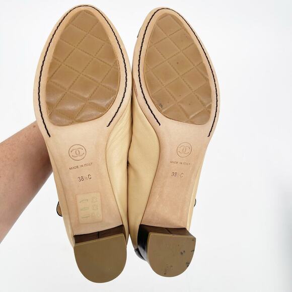 Chanel Retro y2k Beige & Black CC Cap Toe Leather Mary Jane Strap Heels EU 38.5 - Picture 10 of 12